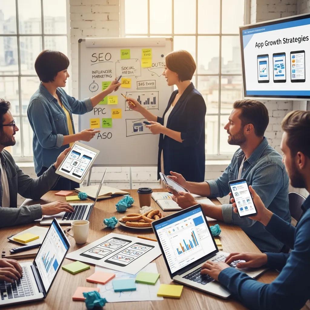 Marketing team brainstorming effective user acquisition strategies for mobile apps